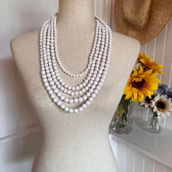 Lisa E Multilayer White  Beaded Necklace - Picture 3 of 3